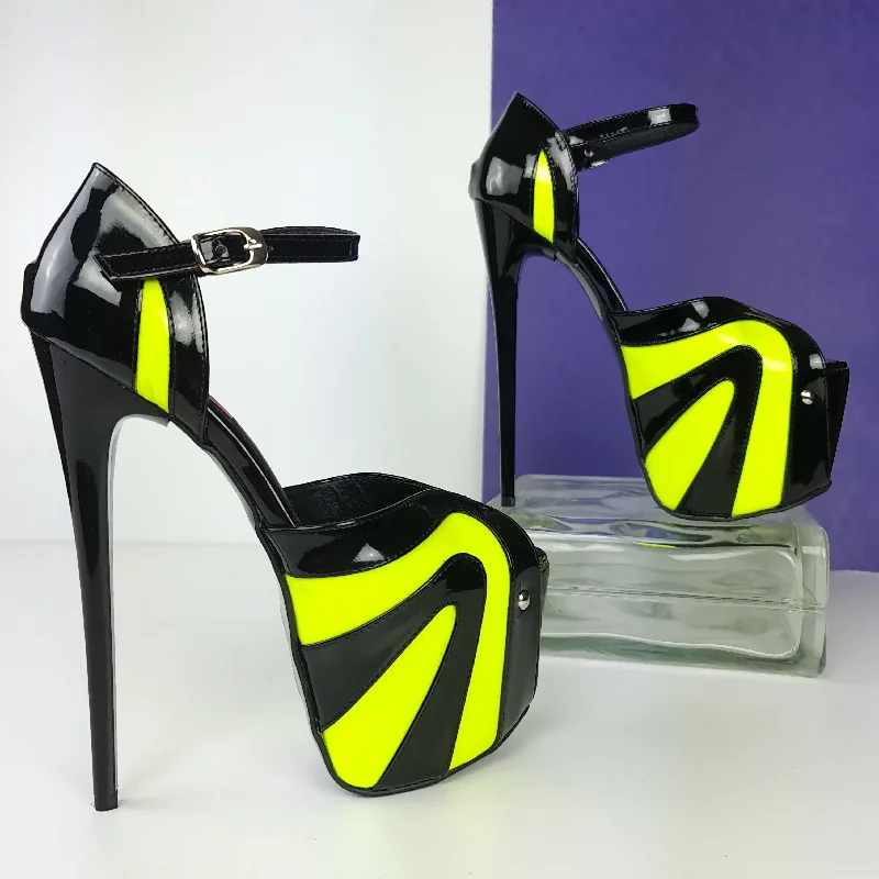 Black Yellow Neon Ankle Strap High Heels