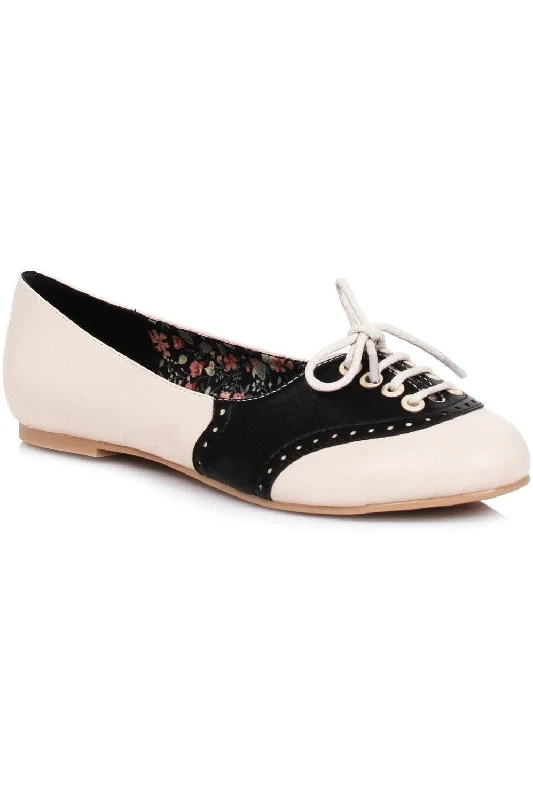 Bettie Page Halle Oxford Flat  | Black Faux Leather