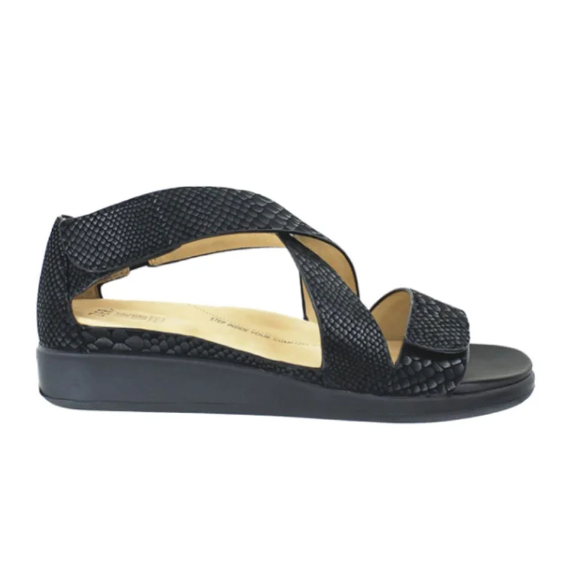 Ziera Innes Backstrap Sandal (Women) - Black Exotic Snake