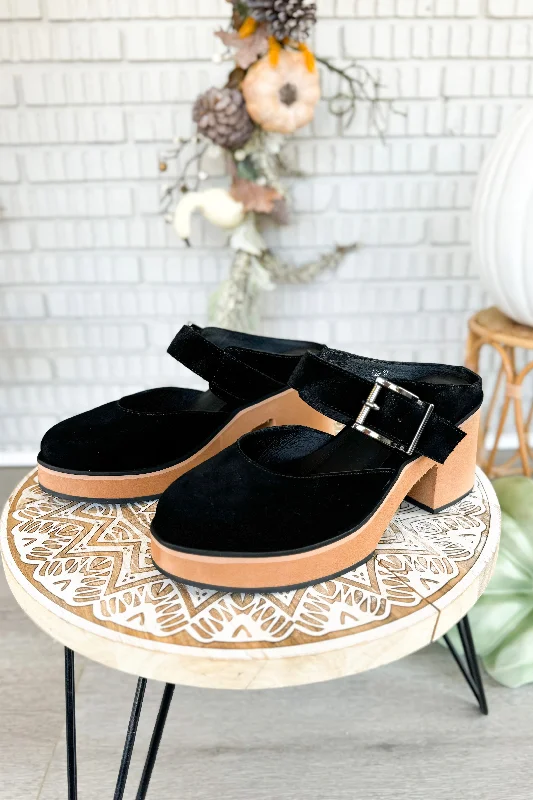 Antelope Iris Black Suede Heeled Mule