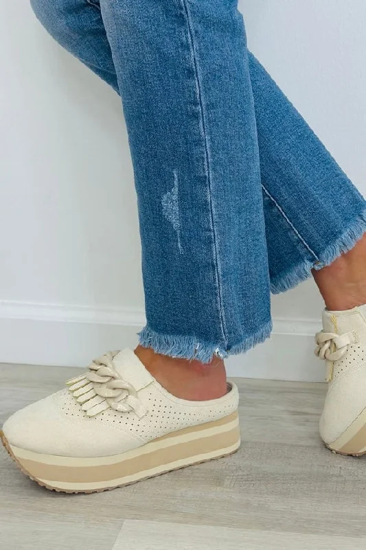 Ivory Suede Slip On Loafers