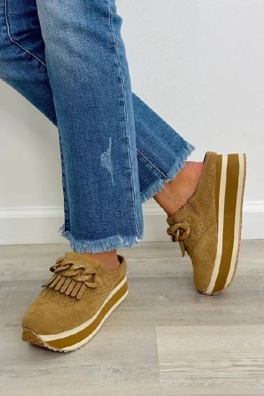 Taupe Suede Slip On Loafers