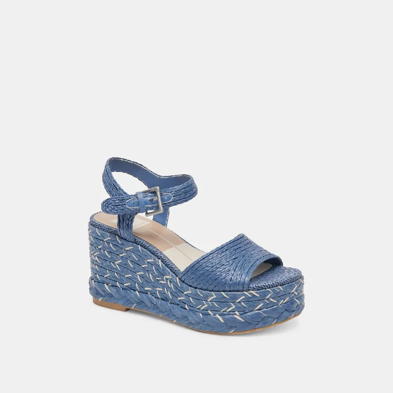 TIAGO WEDGES BLUE RAFFIA