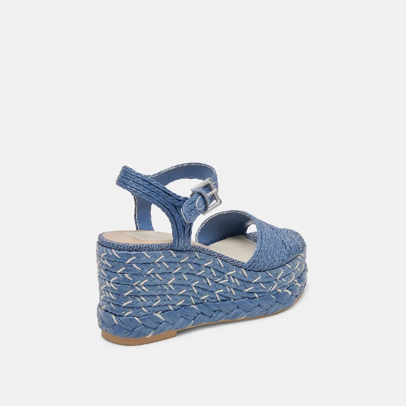 TIAGO WEDGES BLUE RAFFIA