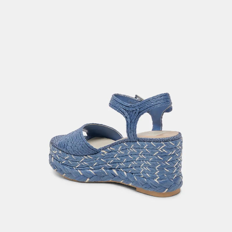 TIAGO WEDGES BLUE RAFFIA