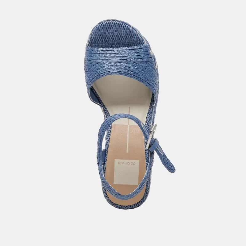 TIAGO WEDGES BLUE RAFFIA