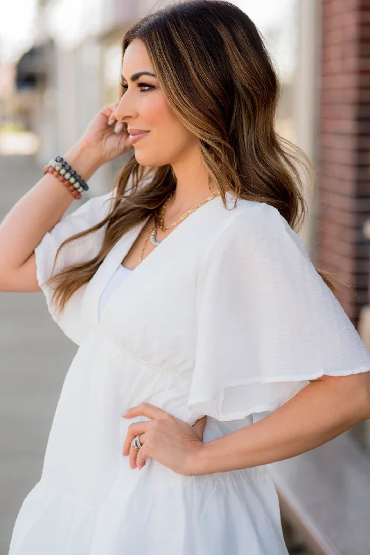 Textured Flowy Tiered V Dress