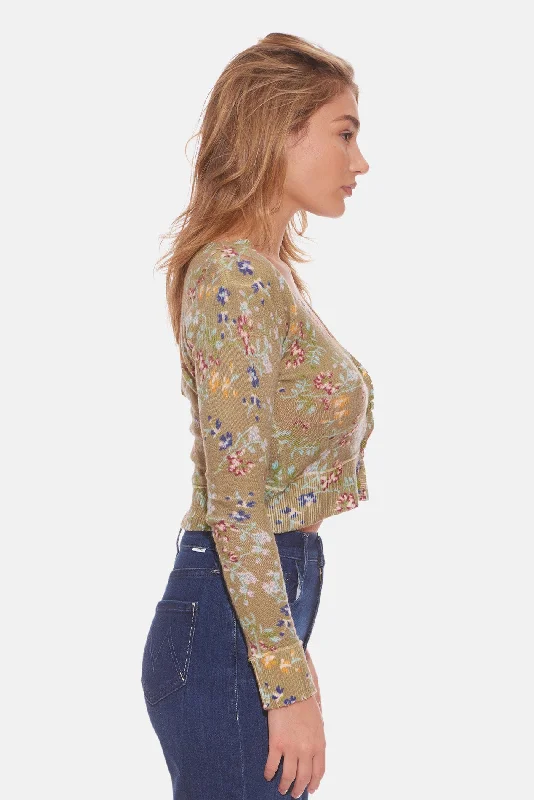 Noa Floral Shrunken Cardigan Olive