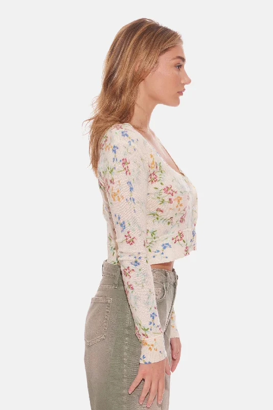 Noa Floral Shrunken Cardigan White