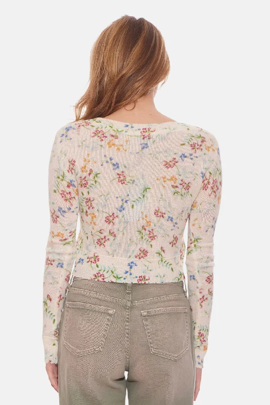 Noa Floral Shrunken Cardigan White