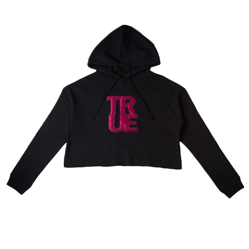 True Women's Logo Cropped Hoodie Black/Maroon