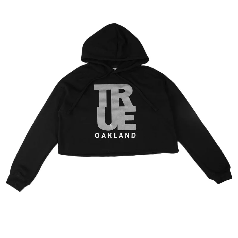 True Women's Oakland Logo Cropped Hoodie Black