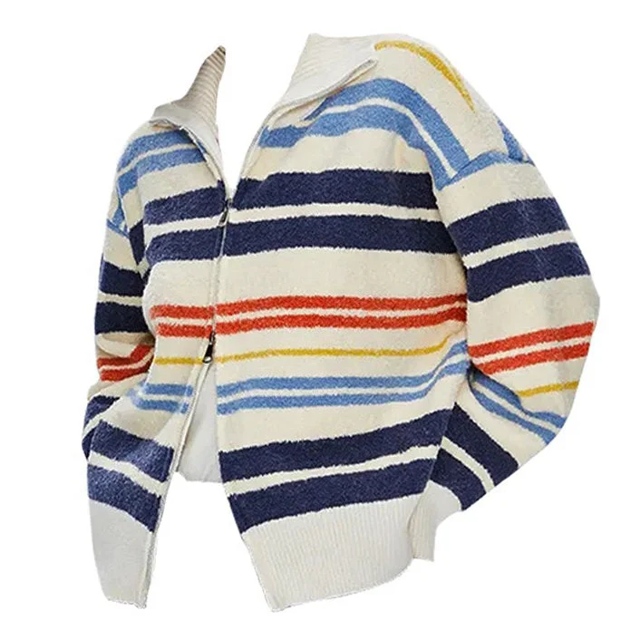 Prep School Striped Zip Up Long Sleeve