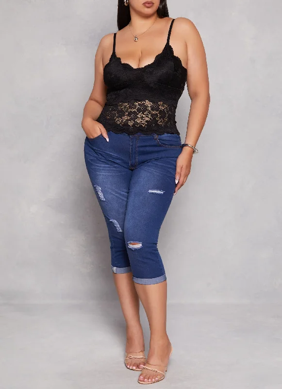 Plus Size Scalloped Lace Plunge Cami