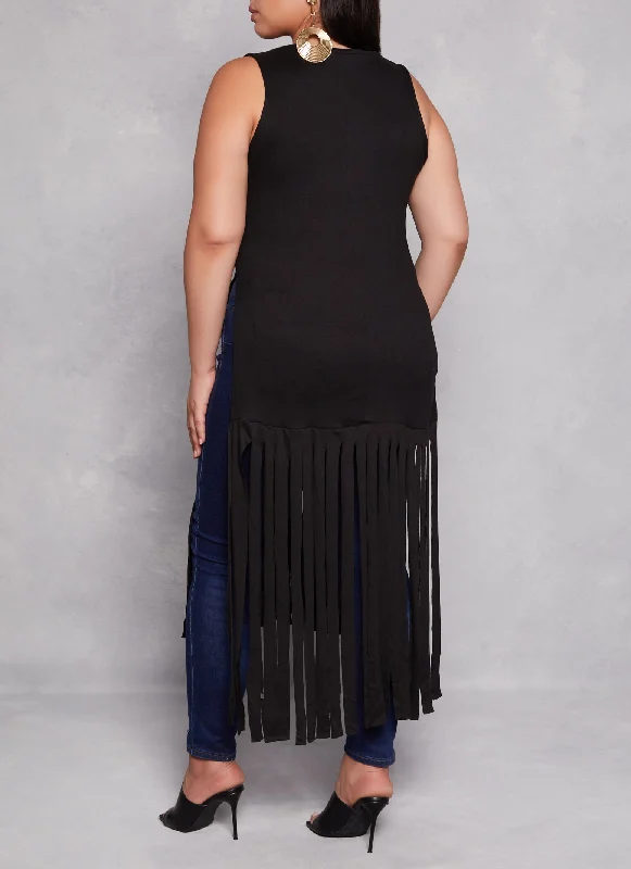 Plus Size Side Slit Fringe Maxi Tank Top