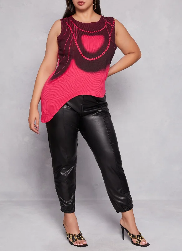 Plus Size Ribbed Pearl Graphic Tank Top