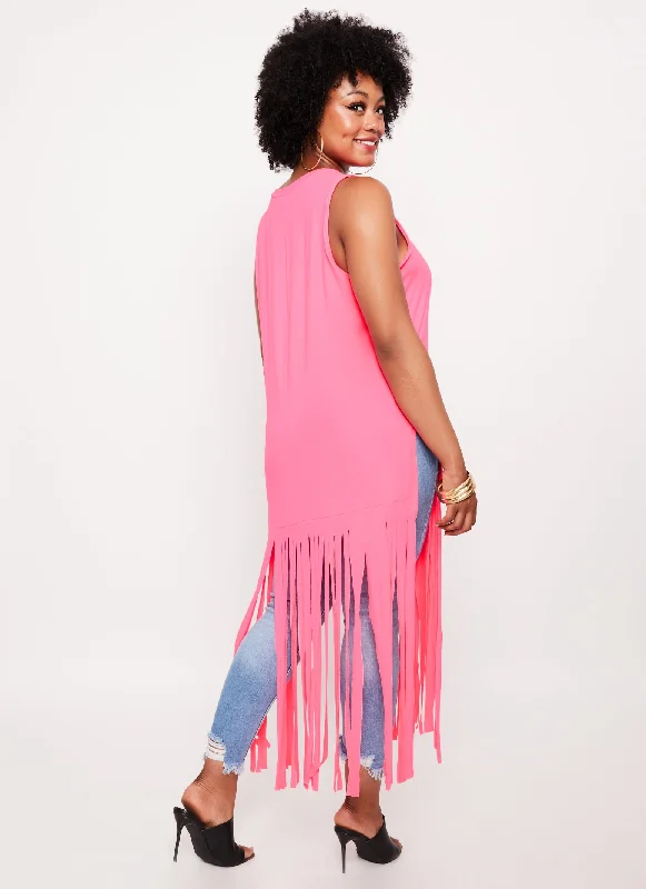 Plus Size Side Slit Fringe Maxi Tank Top