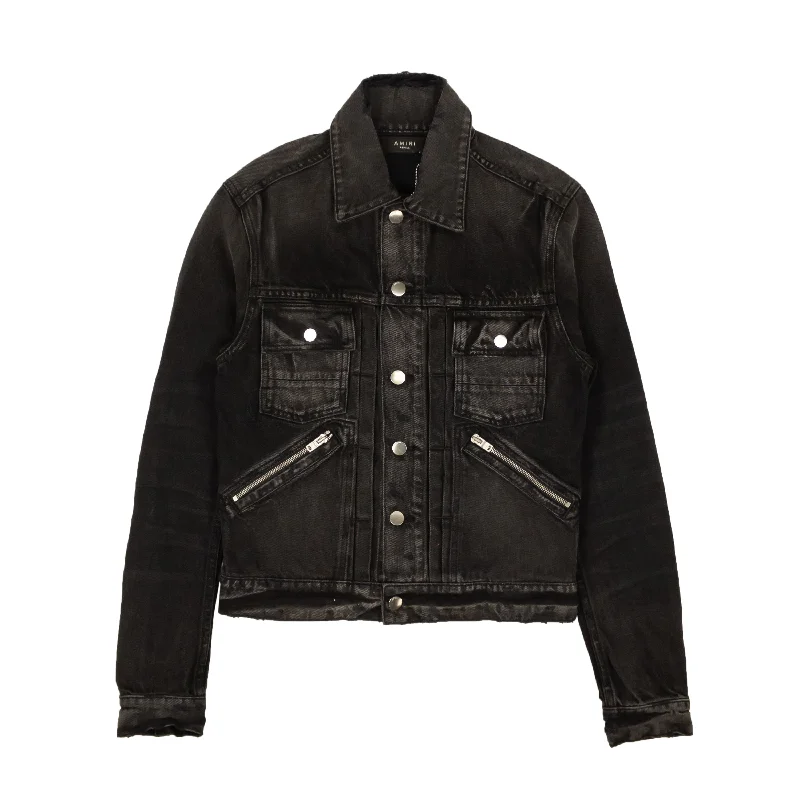 MDT001_023 Aged Black Amiri Core Double Slanted Trucker Jacket