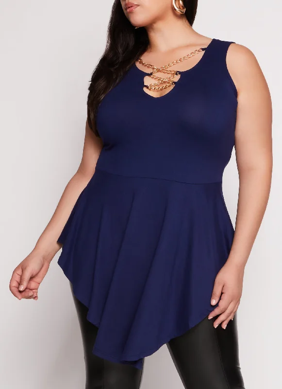 Plus Size Chain Detail Peplum Tunic Tank Top