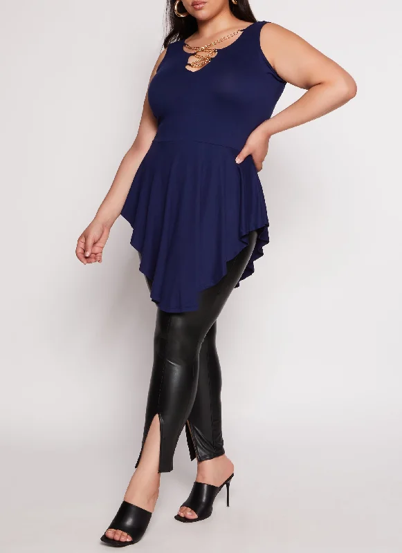 Plus Size Chain Detail Peplum Tunic Tank Top