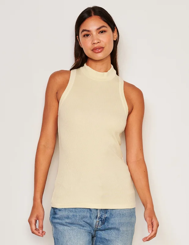 Sundry Mock Neck Tank in Yellow Fade