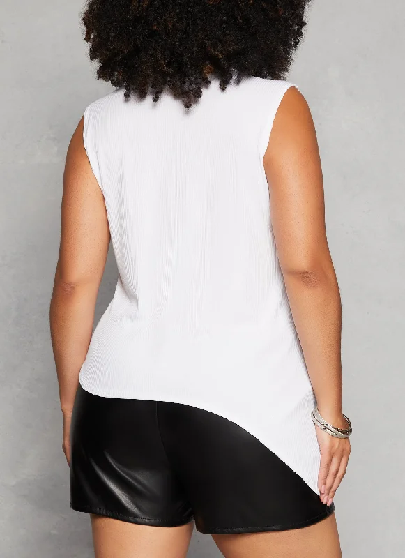 Plus Size Ribbed Pearl Graphic Tank Top