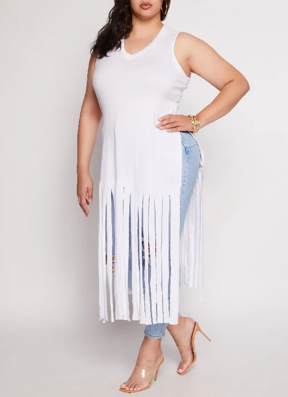 Plus Size Side Slit Fringe Maxi Tank Top