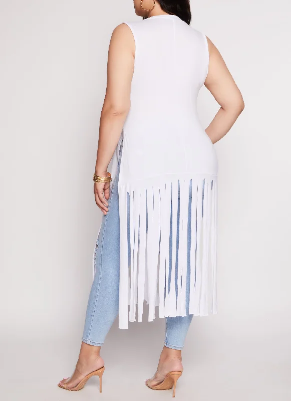 Plus Size Side Slit Fringe Maxi Tank Top