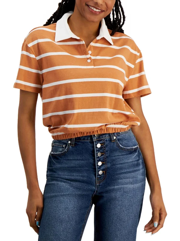 Womens Collared Striped Polo Top