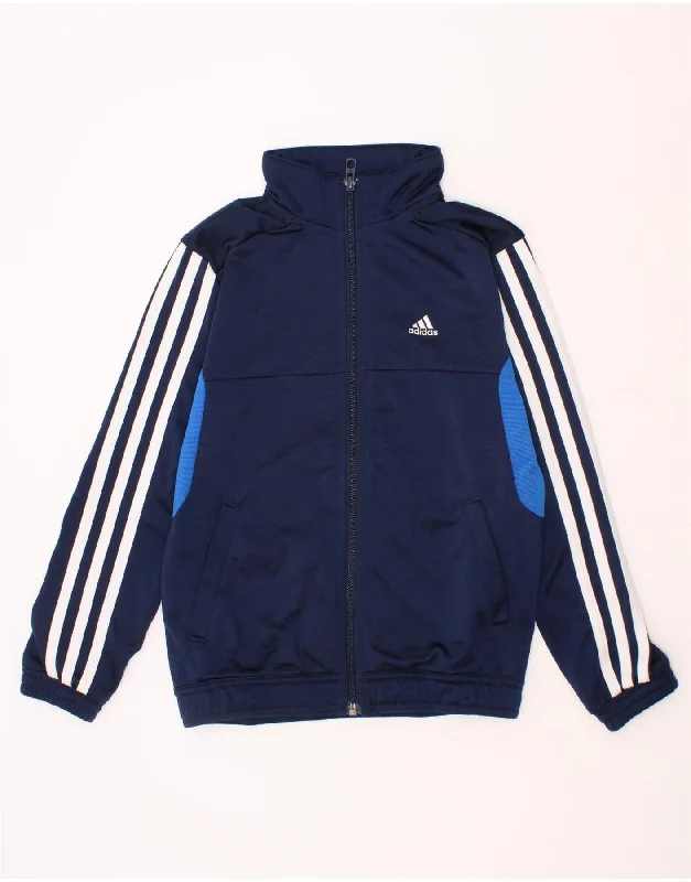 Men's Coats with Chest PocketsADIDAS Boys Tracksuit Top Jacket 7-8 Years Navy Blue Colourblock Polyester