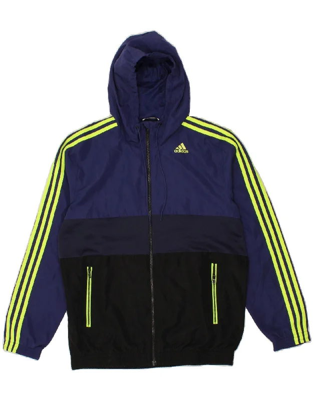 Stylish Men's Biker JacketsADIDAS Mens Hooded Rain Jacket UK 38 Medium Navy Blue Colourblock