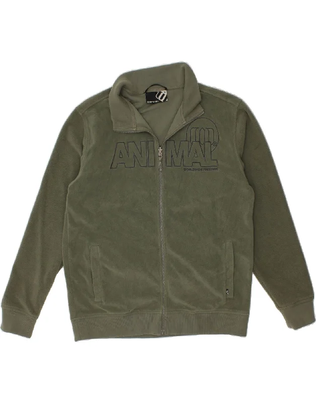 Men's Coats for TravelANIMAL Mens Graphic Fleece Jacket UK 42 XL Khaki Polyester