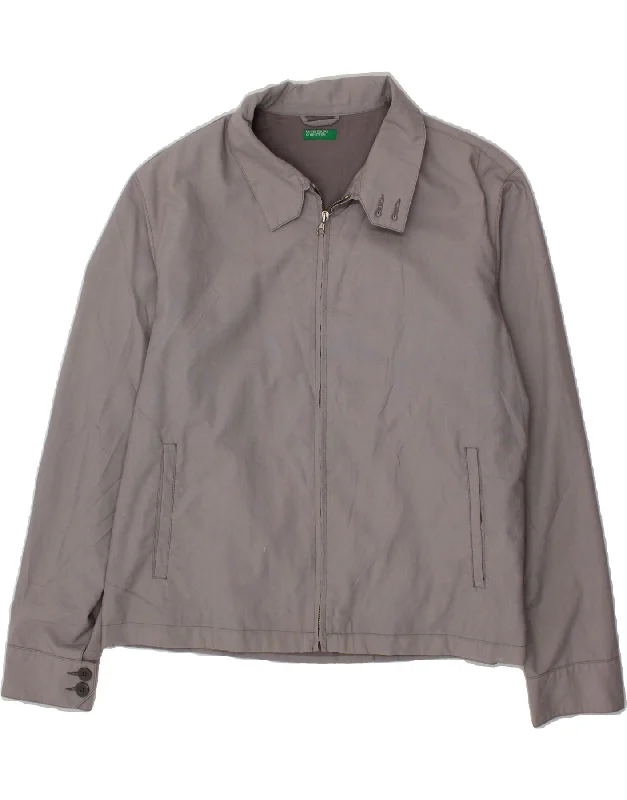 Men's Coats with Adjustable HemsBENETTON Mens Bomber Jacket UK 40 Large Grey Cotton