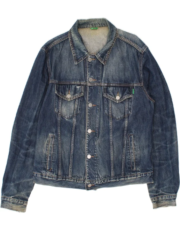 Classic Men's Trench CoatsBENETTON Mens Denim Jacket UK 40 Large Blue Cotton