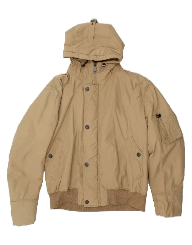Men's Coats with Convertible CollarsBURBERRY Mens Hooded Bomber Jacket UK 42 XL Beige Cotton