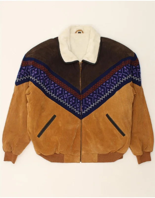 Men's Coats with Removable LiningsC&A Mens Suede Jacket IT 56 3XL Brown Colourblock Leather