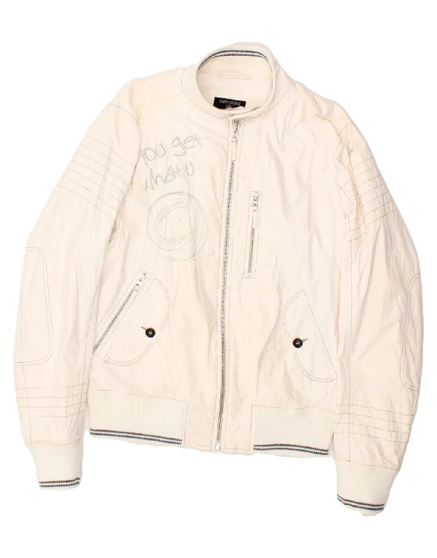 Waterproof Men's ParkasCARLO COLUCCI Mens Graphic Bomber Jacket IT 50 Large White Polyurethane