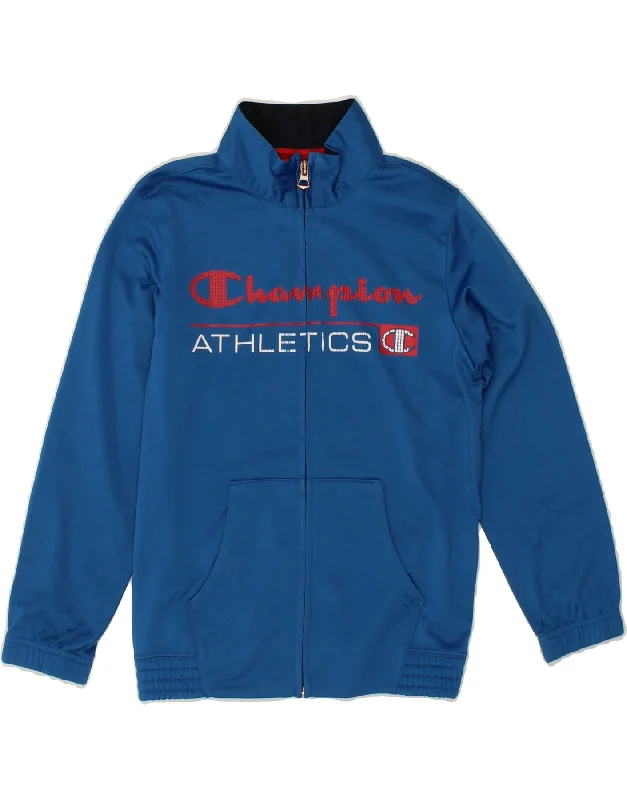 Men's Coats with ZippersCHAMPION Boys Graphic Tracksuit Top Jacket 7-8 Years Small Blue Polyester