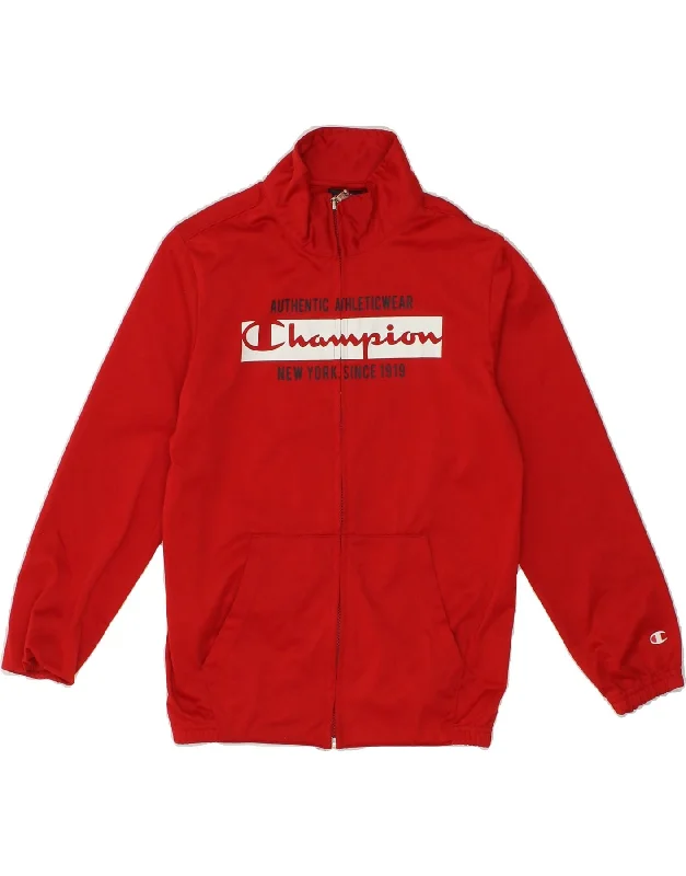 Comfortable Men's ParkasCHAMPION Boys Graphic Tracksuit Top Jacket 9-10 Years Medium Red Polyester