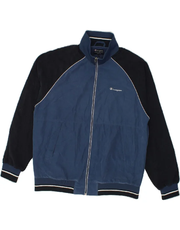 Men's Coats with Contrast StitchingCHAMPION Mens Bomber Jacket UK 42 XL Blue Colourblock Polyester