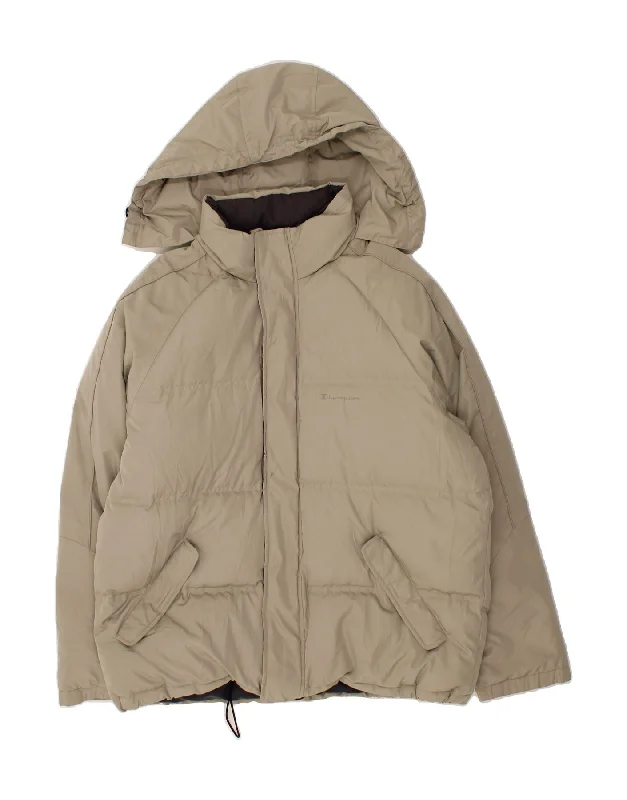 Men's Coats with Hidden PocketsCHAMPION Mens Hooded Padded Jacket UK 38 Medium Beige Polyester