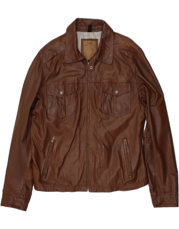 Men's Coats with Stretch FabricCONBIPEL Mens Slim Bomber Leather Jacket IT 56 3XL Brown Leather