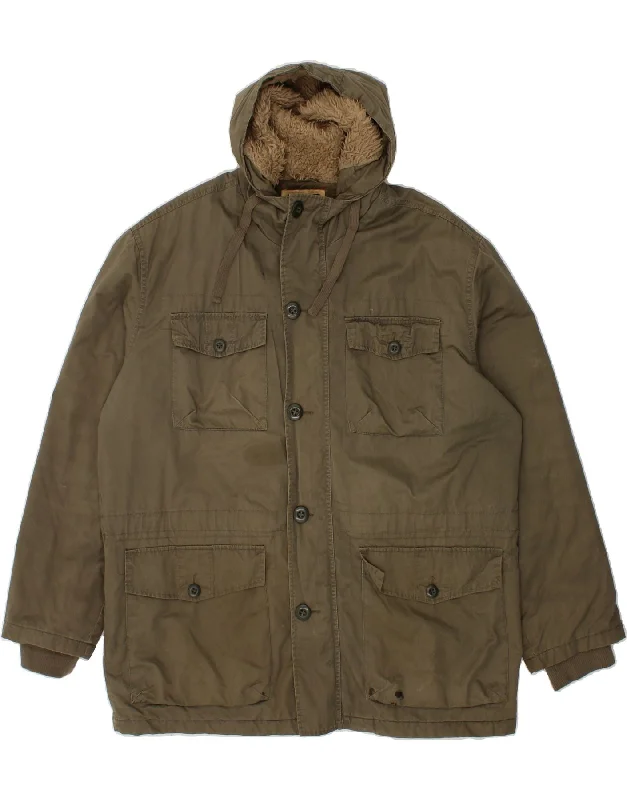 Men's Coats with Down InsulationCONVERSE Mens Hooded Parka Jacket UK 40 Large Khaki Cotton