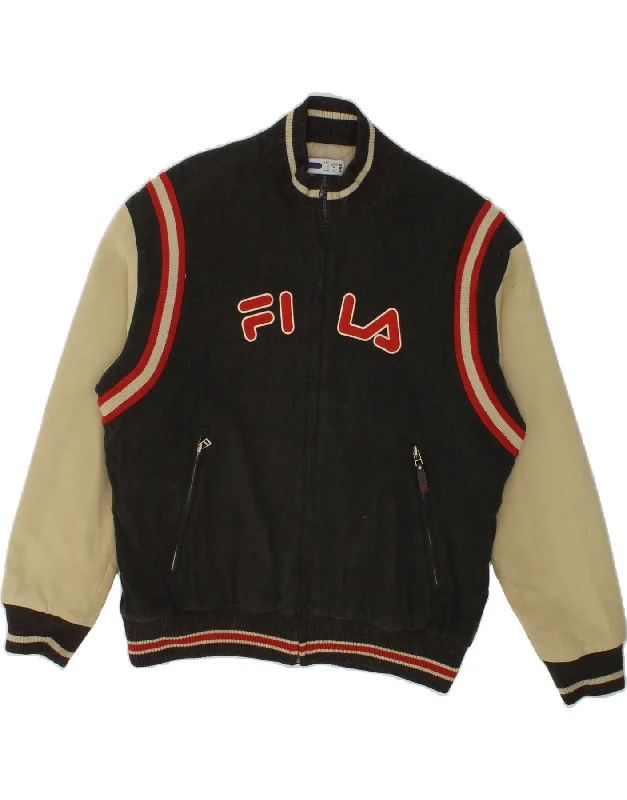 Affordable Men's Winter CoatsFILA Mens Graphic Bomber Jacket UK 40 Large Black Colourblock Acrylic