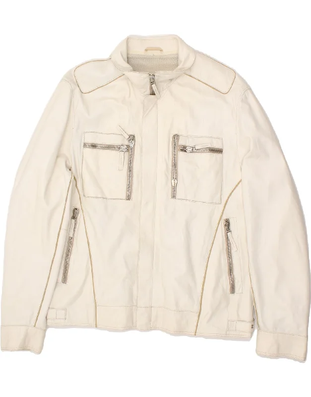 Modern Men's Field JacketsGIMO'S Mens Leather Jacket UK 38 Medium White Leather