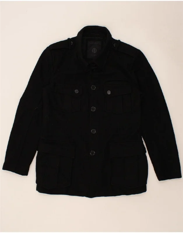 Men's Coats for Big and TallJACK & JONES Mens Military Jacket UK 40 Large Black Wool