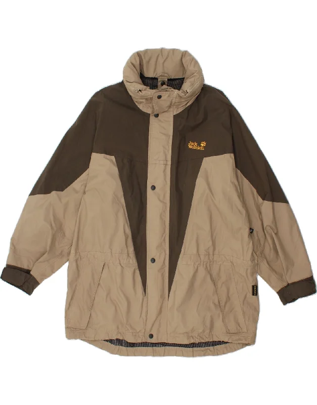 Men's Coats with Breathable FabricJACK WOLFSKIN Mens Hooded Rain Jacket UK 40/42 Large Beige Colourblock