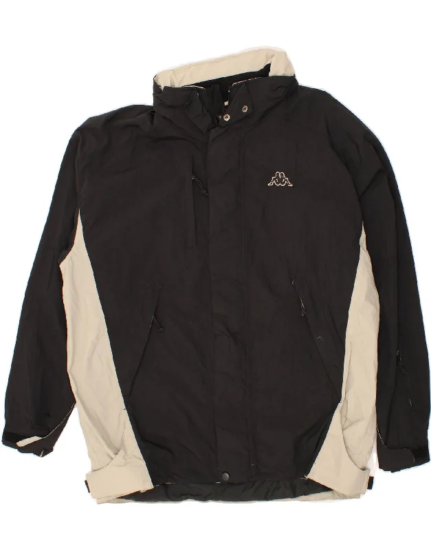 Luxurious Men's Cashmere CoatsKAPPA Mens Hooded Windbreaker Jacket UK 42 XL Black Colourblock Polyamide