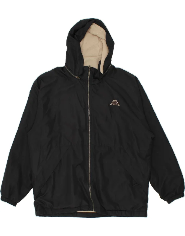 Men's Coats with Velcro ClosuresKAPPA Mens Reversible Hooded Windbreaker Jacket UK 42 XL Black Polyester
