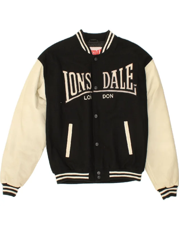 Luxurious Men's Cashmere CoatsLONSDALE Mens Graphic Varsity Jacket UK 38 Medium Black Colourblock Wool